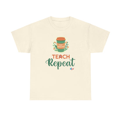 Coffee Teach Repeat - Back to School Boricua Teacher Heavy Cotton Tee