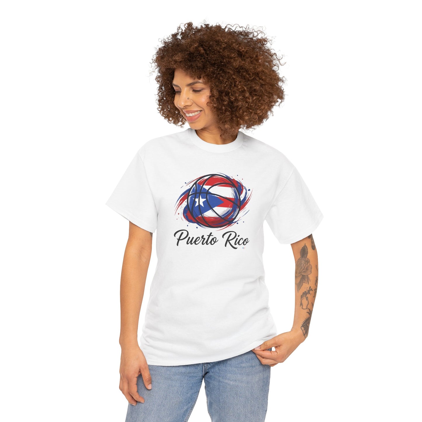 Puerto Rico Basketball Flag 2 | Unisex Heavy Cotton T-Shirt
