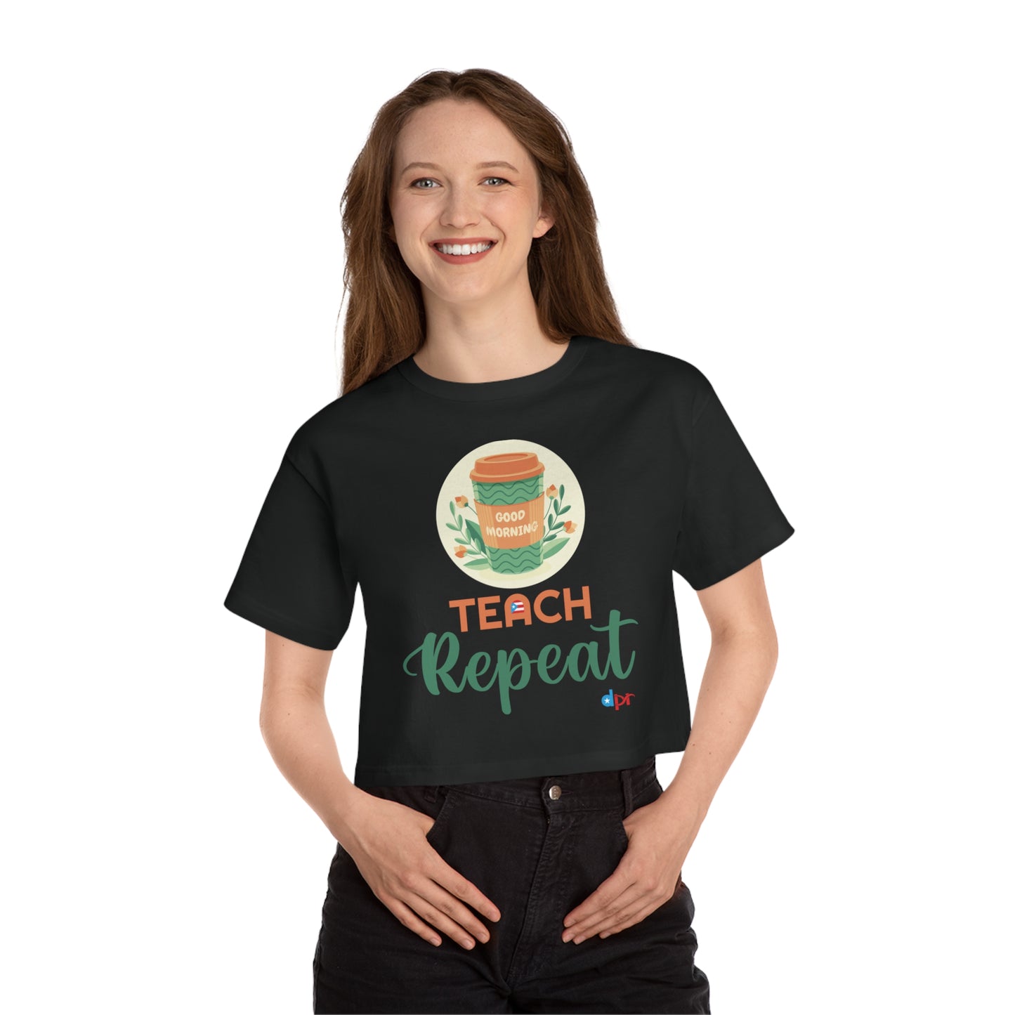 Coffee Teach Repeat - Back To School Boricua T Shirt Flowy Cropped Tee