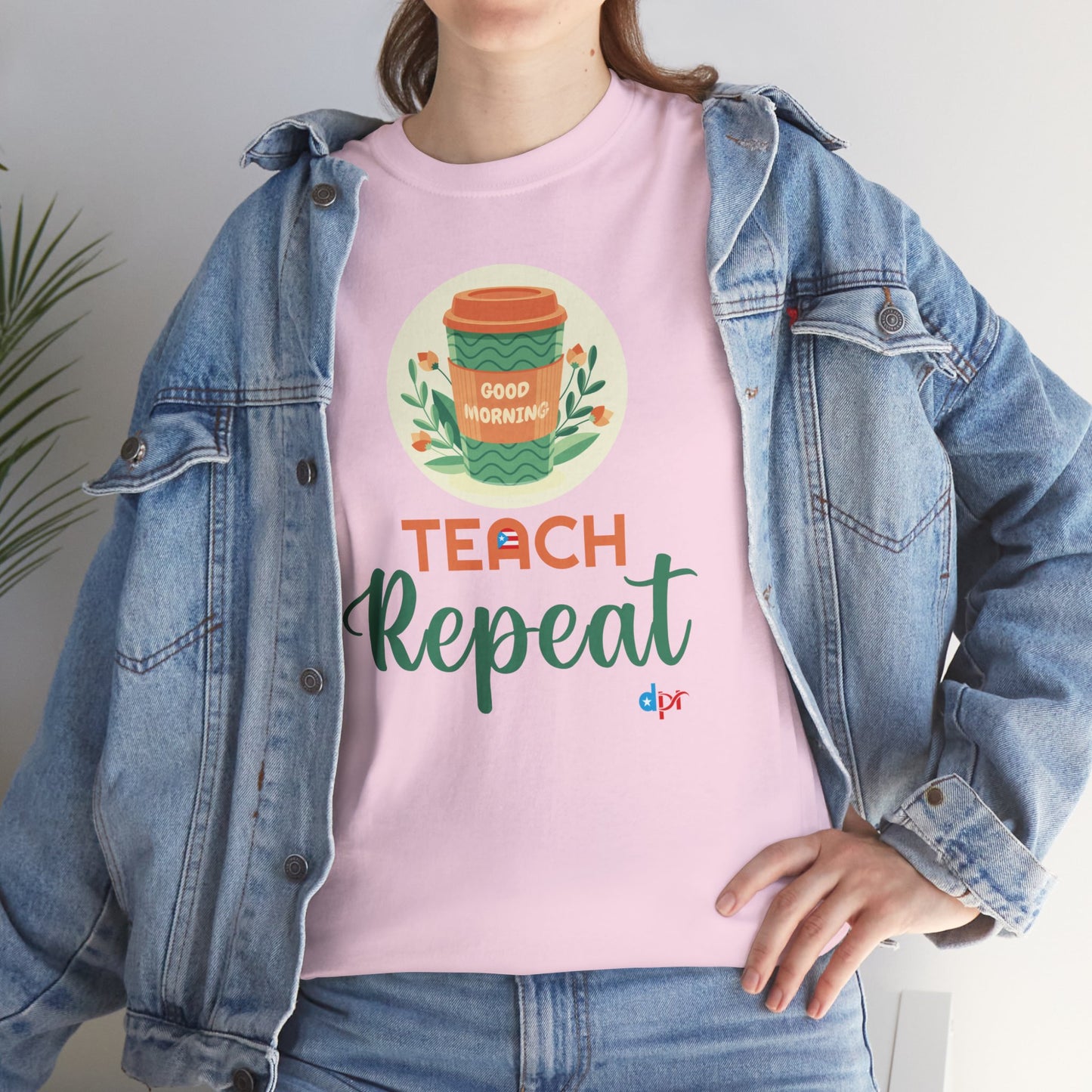 Coffee Teach Repeat - Back to School Boricua Teacher Heavy Cotton Tee