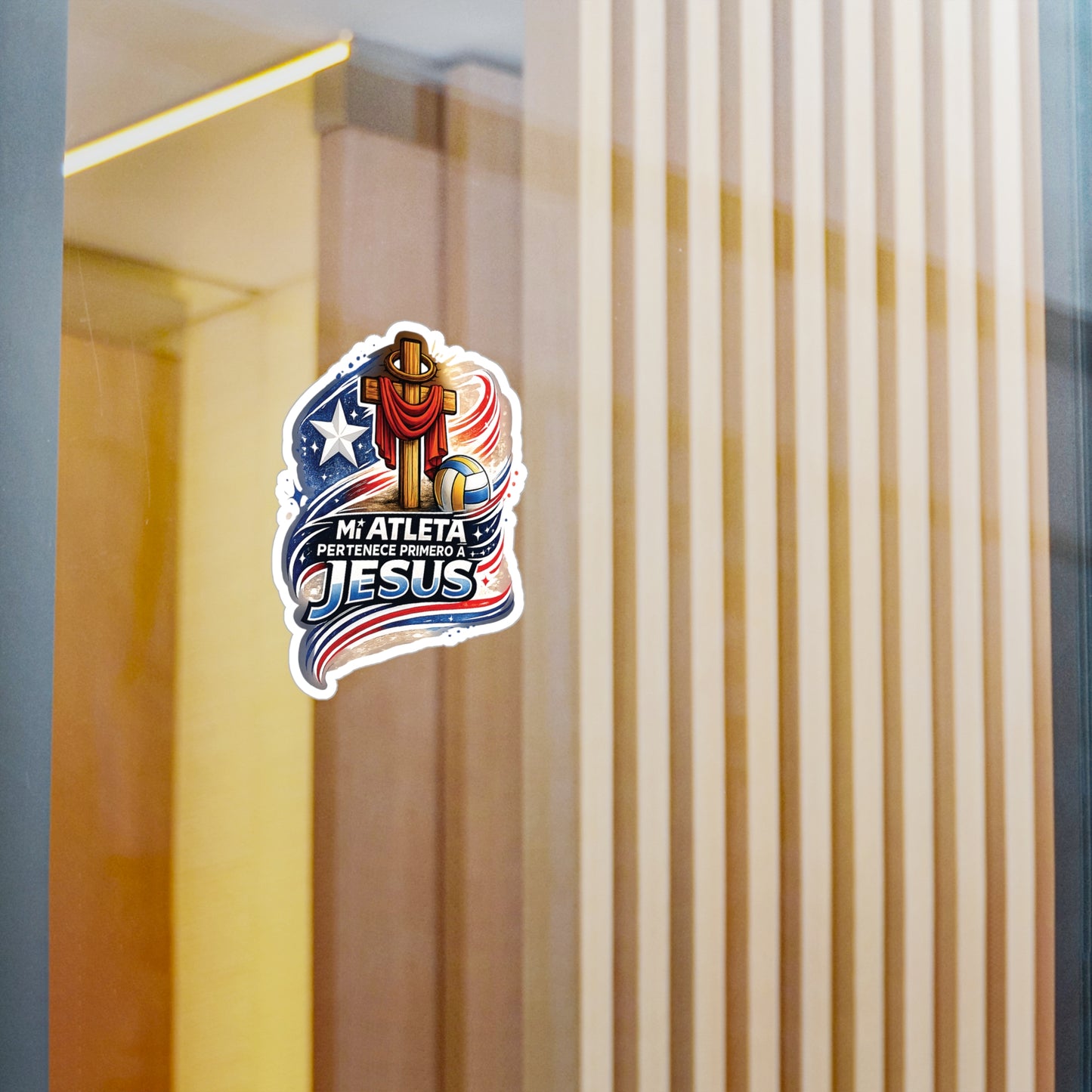 Mi Atleta Pertenece Primero a Jesús | Puerto Rico Faith Cross Volleyball Waterproof Kiss-Cut Vinyl Decal
