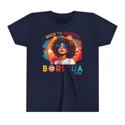 Back to School Boricua Girl Flow Black Youth Short Sleeve Tee