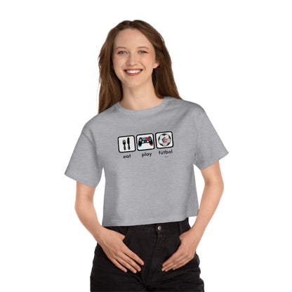 Eat Play Fútbol Graphic Tee | Puerto Rican Flag Soccer Flowy Cropped Tee