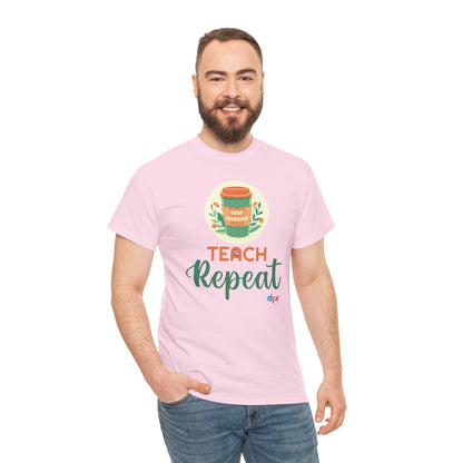 Coffee Teach Repeat - Back to School Boricua Teacher Heavy Cotton Tee