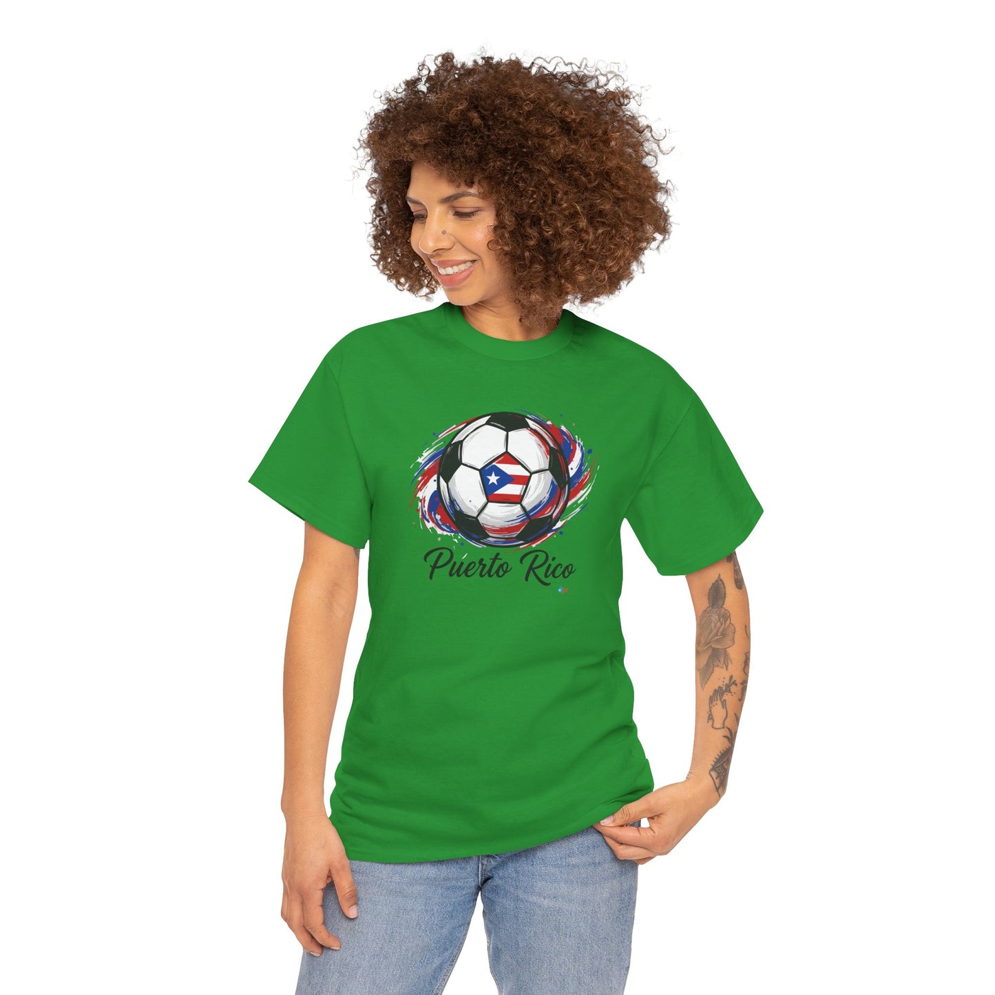 Puerto Rico Soccer Ball Flag | Unisex Heavy Cotton T-Shirt