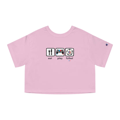 Eat Play Fútbol Graphic Tee | Puerto Rican Flag Soccer Flowy Cropped Tee
