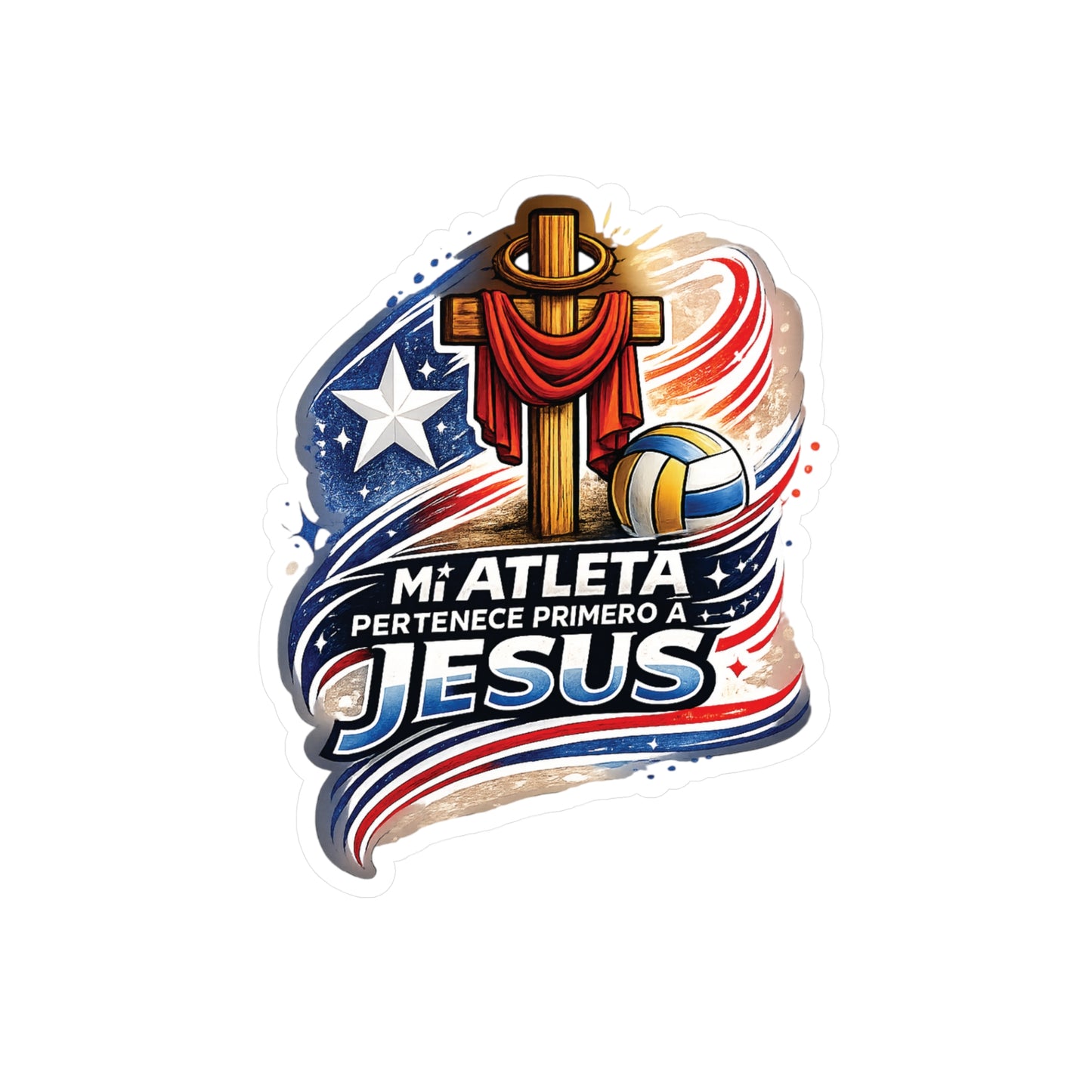 Mi Atleta Pertenece Primero a Jesús | Puerto Rico Faith Cross Volleyball Waterproof Kiss-Cut Vinyl Decal