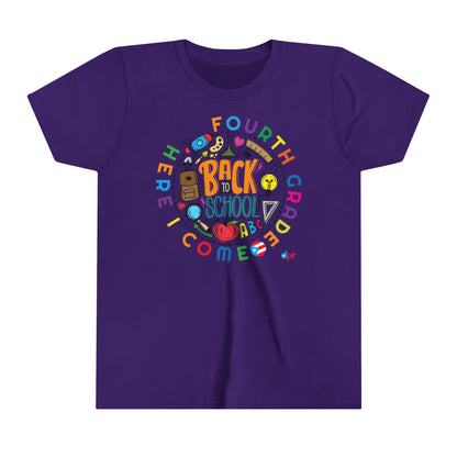 Fourth Grade Here I Come Back to Shool Boricua Youth Short Sleeve Tee