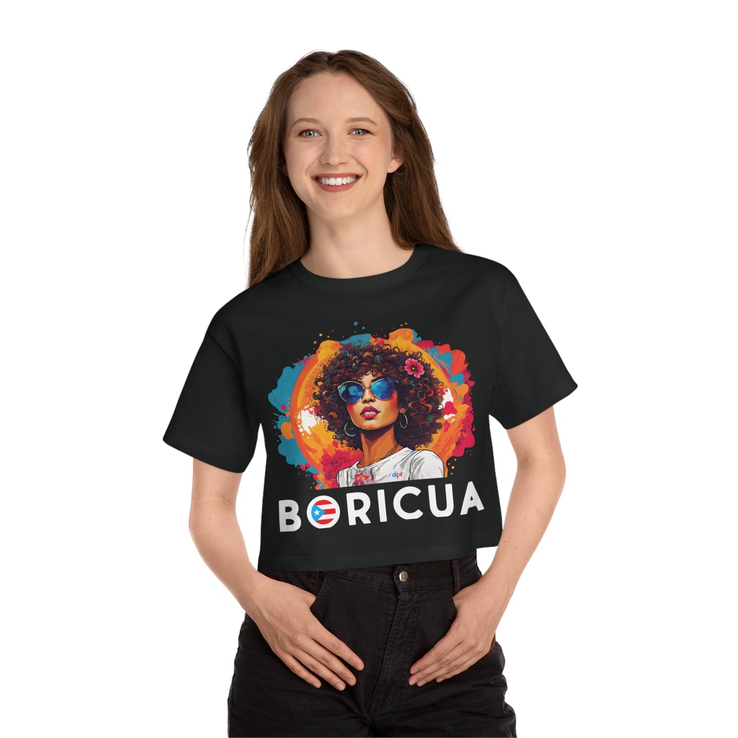 Boricua Girl Black Women's Flowy Cropped Tee