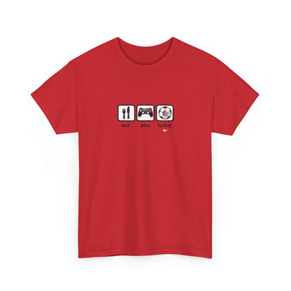 Eat Play Fútbol Graphic Tee | Puerto Rican Flag Soccer Shirt | Unisex Heavy Cotton T-Shirt