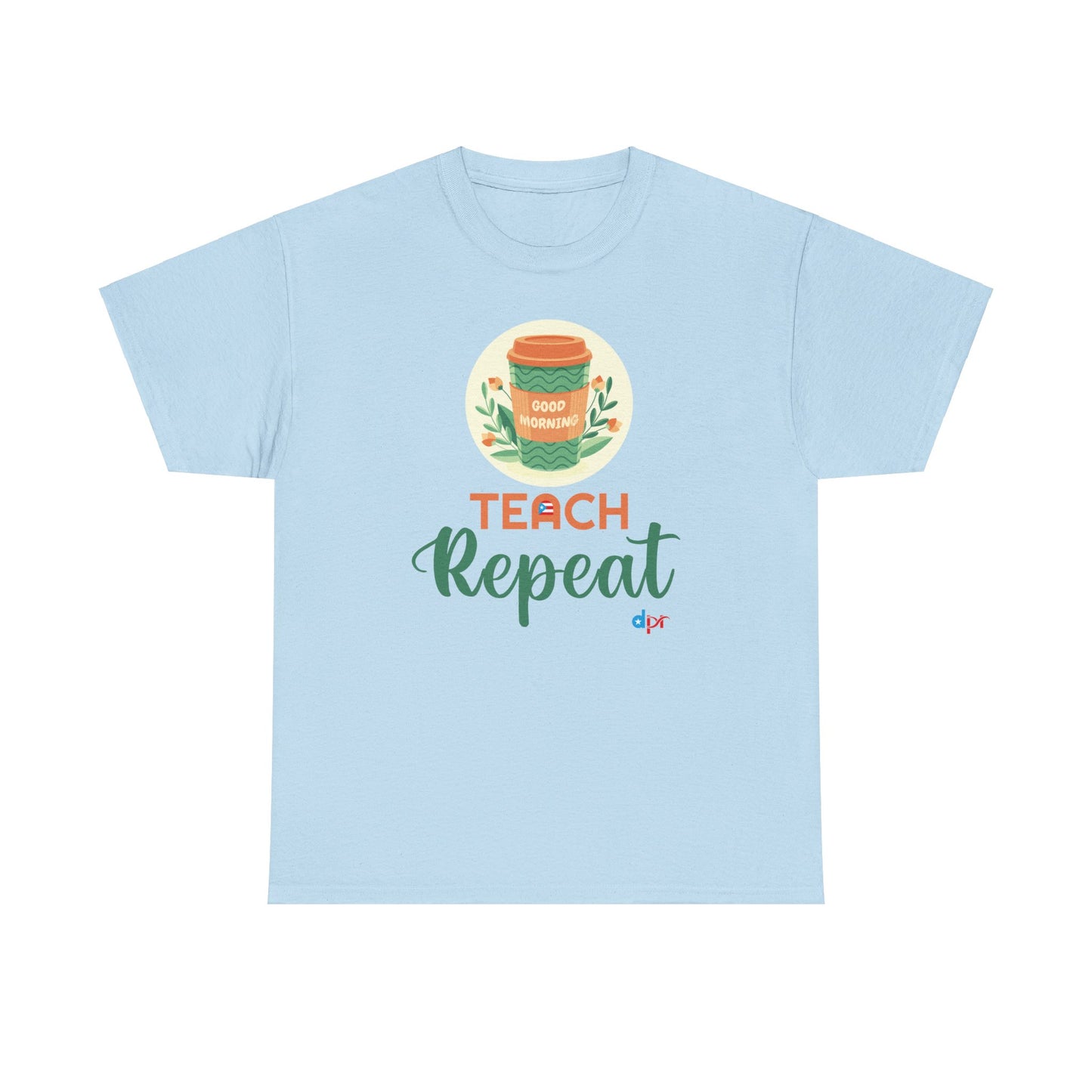 Coffee Teach Repeat - Back to School Boricua Teacher Heavy Cotton Tee