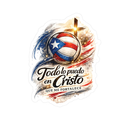 Todo lo puedo en Cristo Puerto Rican Flag VolleyBall Waterproof Kiss-Cut Vinyl Decal