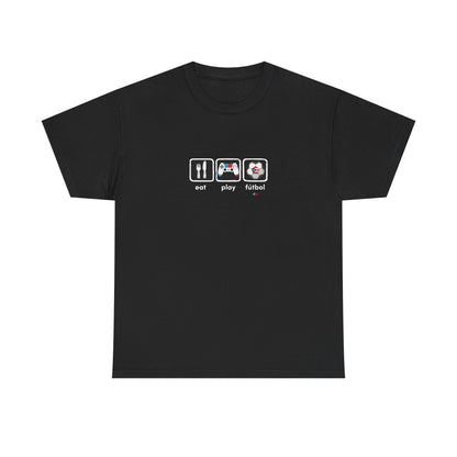 Eat Play Fútbol Graphic Tee | Puerto Rican Flag Soccer Shirt | Unisex Heavy Cotton T-Shirt