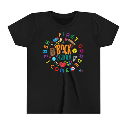 First Grade Here I Come Back to Shool Boricua Youth Short Sleeve Tee