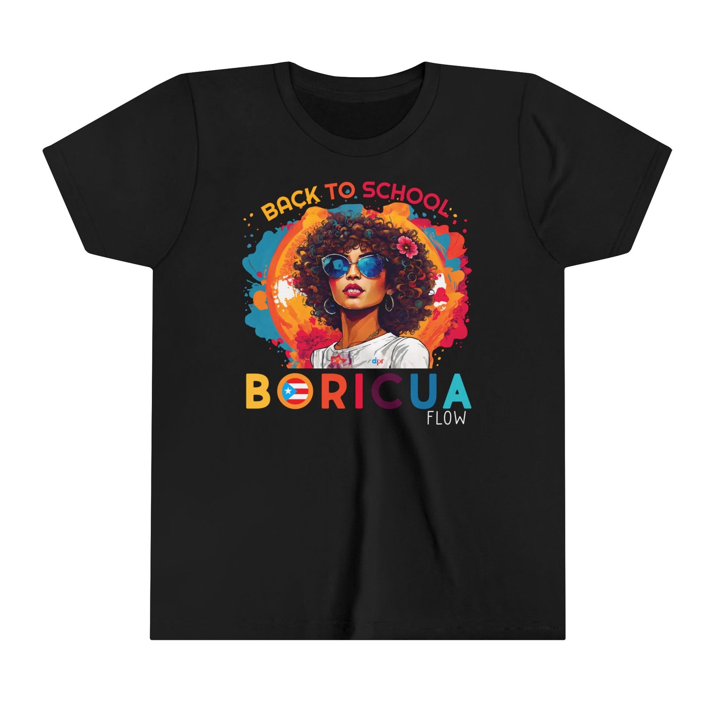 Back to School Boricua Girl Flow Black Youth Short Sleeve Tee