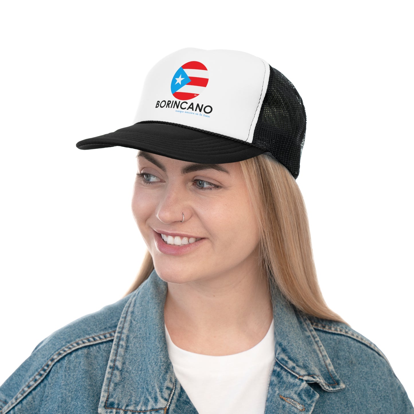 Borincano aunque naciera en la luna Puerto Rican Pride Trucker Caps FREE SHIPPING