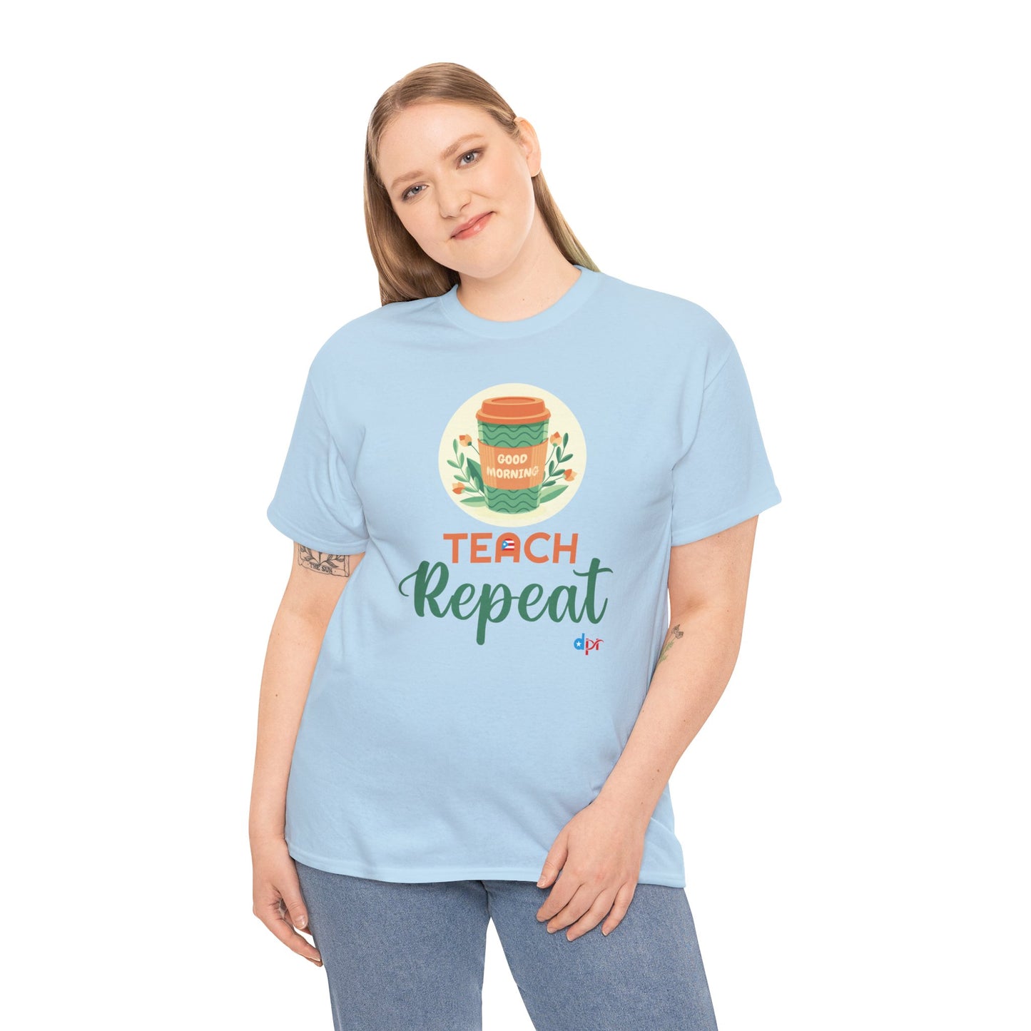 Coffee Teach Repeat - Back to School Boricua Teacher Heavy Cotton Tee