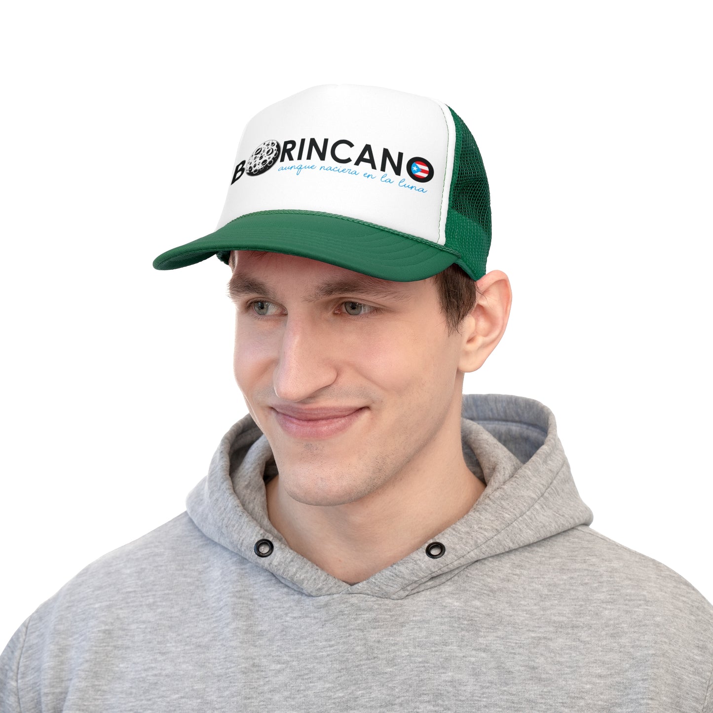 Borincano aunque naciera en la luna bandera Puerto Rican Pride Trucker Caps FREE SHIPPING