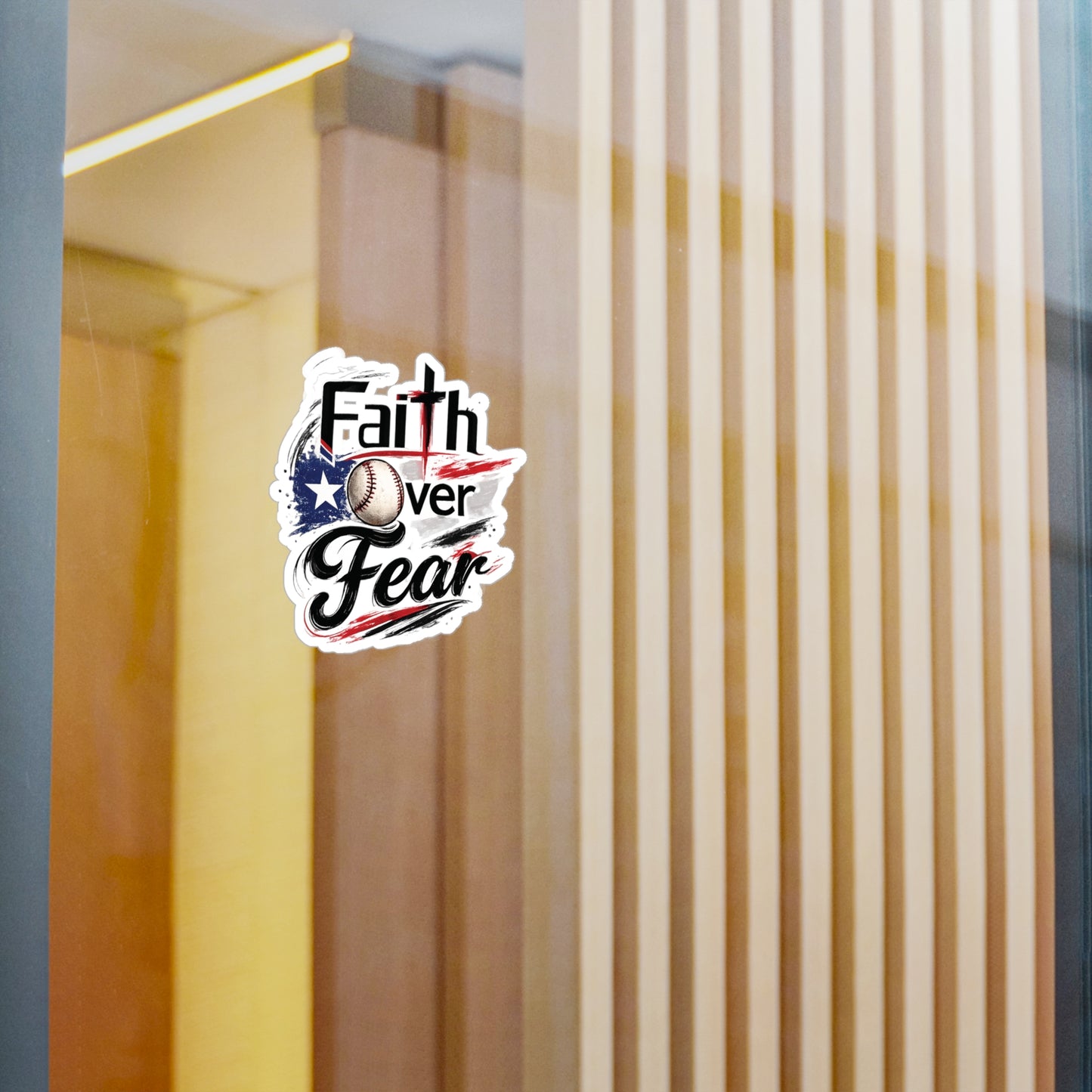 Faith Over Fear Christian Baseball Sticker | Puerto Rican Flag Waterproof Kiss-Cut Vinyl Decal
