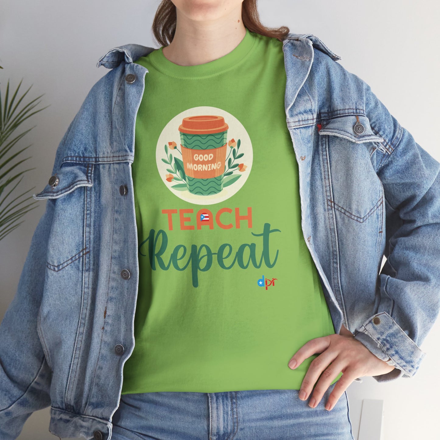 Coffee Teach Repeat - Back to School Boricua Teacher Heavy Cotton Tee