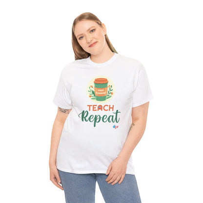 Coffee Teach Repeat - Back to School Boricua Teacher Heavy Cotton Tee