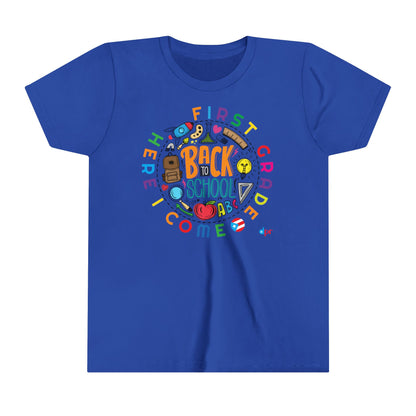 First Grade Here I Come Back to Shool Boricua Youth Short Sleeve Tee