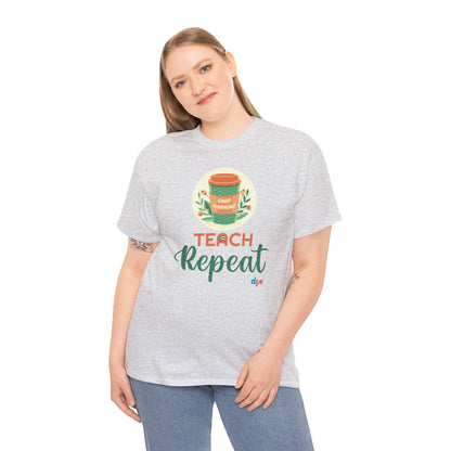 Coffee Teach Repeat - Back to School Boricua Teacher Heavy Cotton Tee