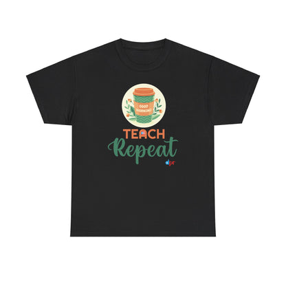 Coffee Teach Repeat - Back to School Boricua Teacher Heavy Cotton Tee