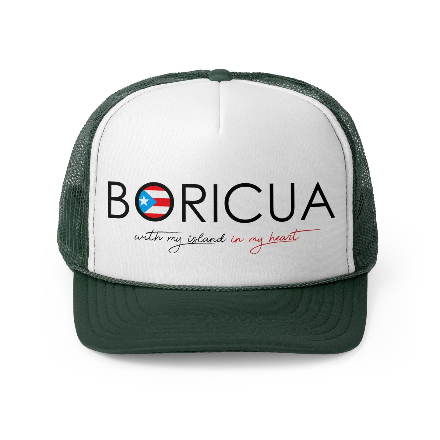 Boricua with my Island in my Heart Puerto Rican Pride Trucker Caps FREE SHIPPING