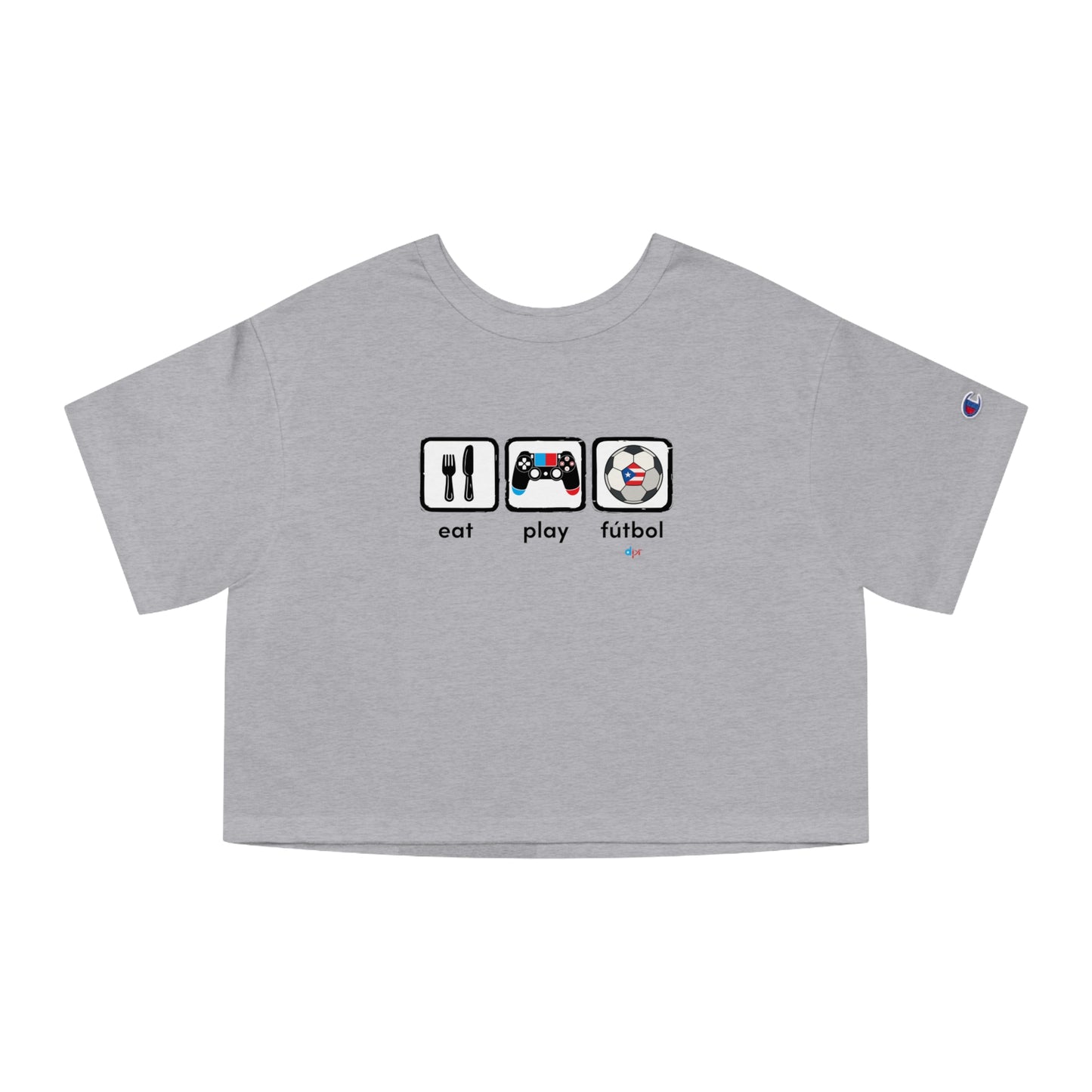 Eat Play Fútbol Graphic Tee | Puerto Rican Flag Soccer Flowy Cropped Tee