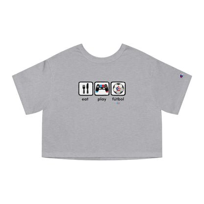 Eat Play Fútbol Graphic Tee | Puerto Rican Flag Soccer Flowy Cropped Tee