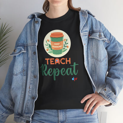 Coffee Teach Repeat - Back to School Boricua Teacher Heavy Cotton Tee