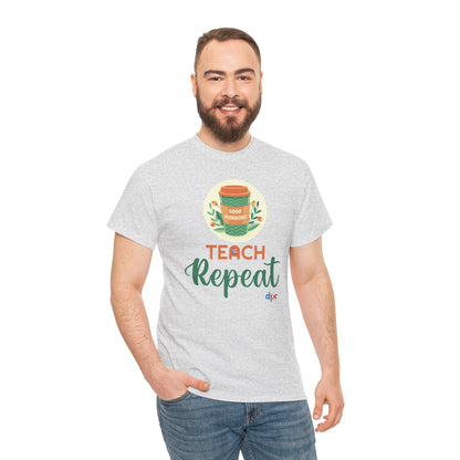 Coffee Teach Repeat - Back to School Boricua Teacher Heavy Cotton Tee