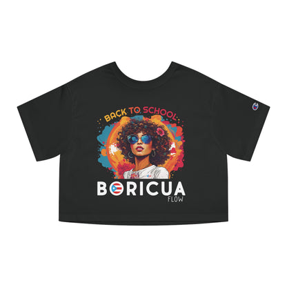 Back To School Boricua Girl Flow Black T Shirt Flowy Cropped Tee