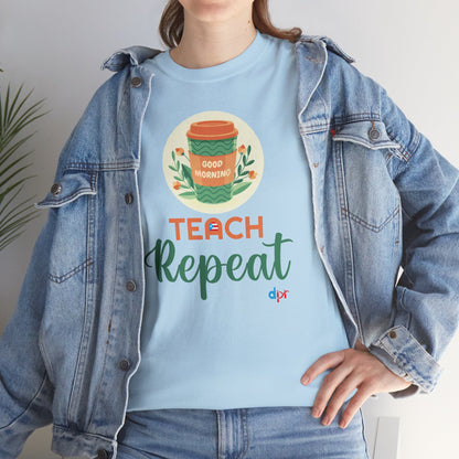 Coffee Teach Repeat - Back to School Boricua Teacher Heavy Cotton Tee