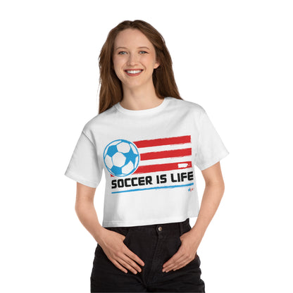 Puerto Rico Soccer Is Life Women's Flowy Cropped Tee | Boricua Soccer Shirt