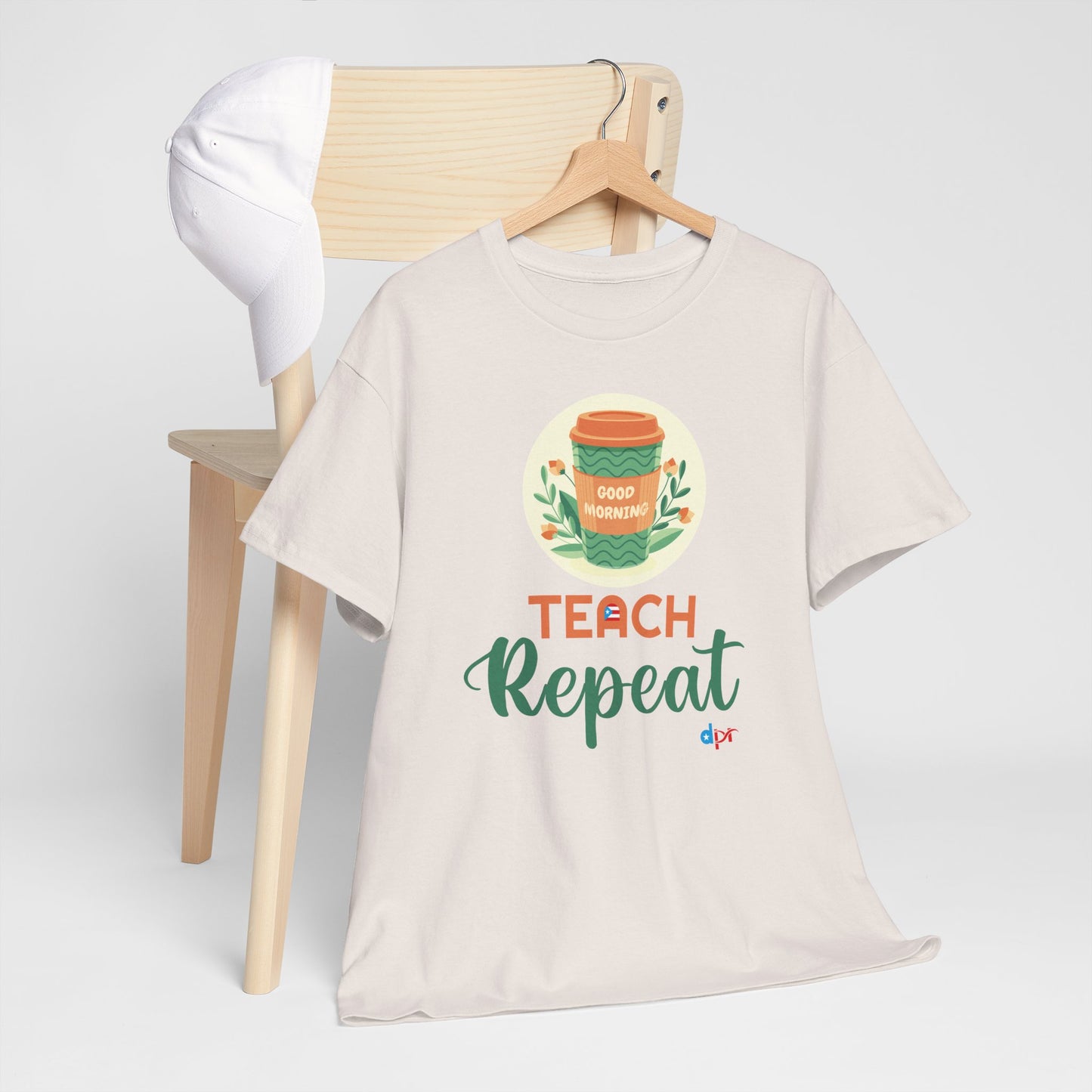 Coffee Teach Repeat - Back to School Boricua Teacher Heavy Cotton Tee