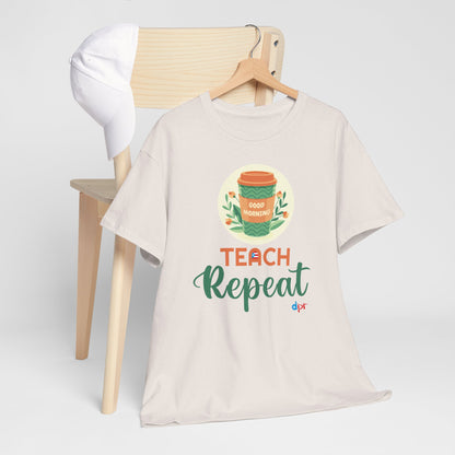 Coffee Teach Repeat - Back to School Boricua Teacher Heavy Cotton Tee