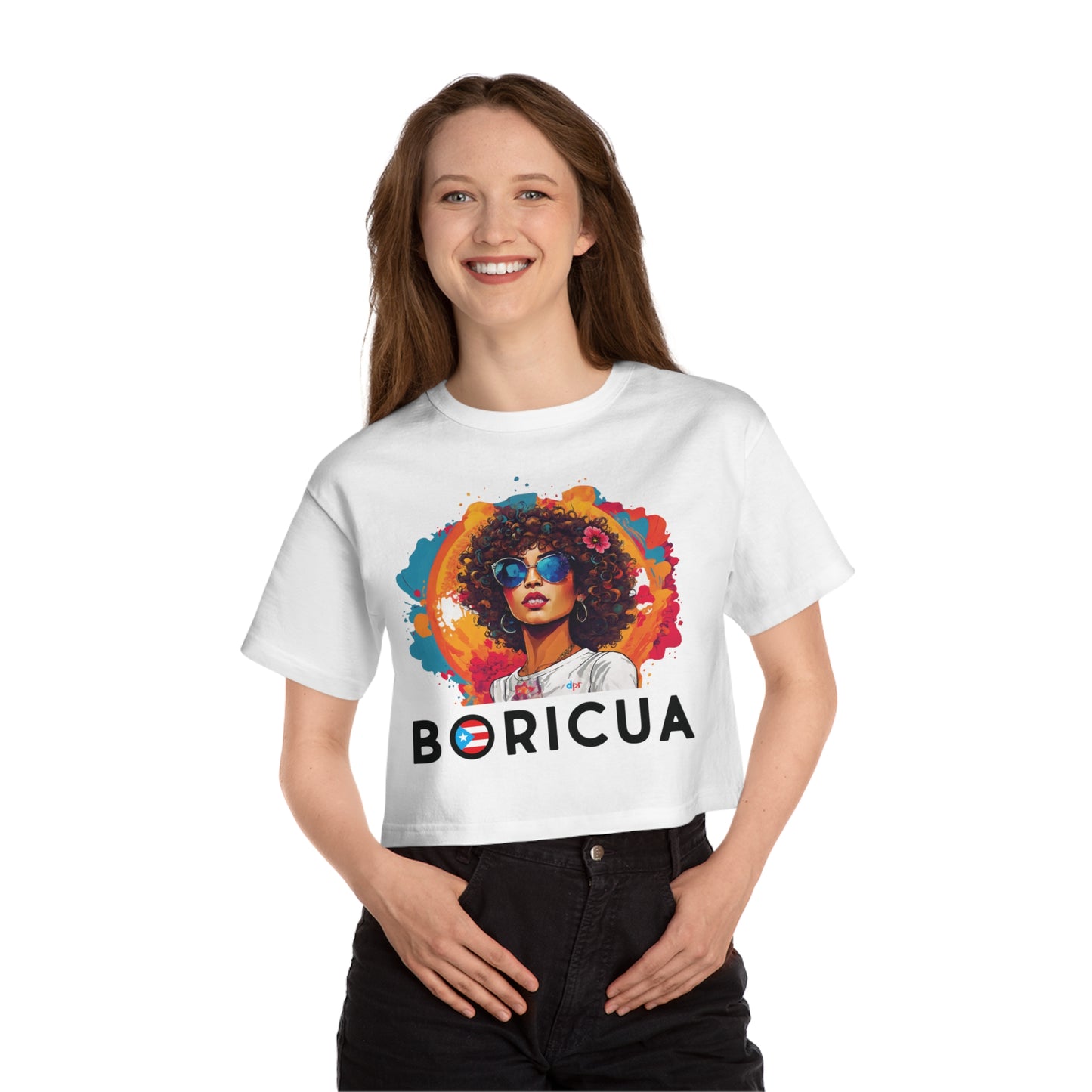 Boricua Girl Black Women's Flowy Cropped Tee