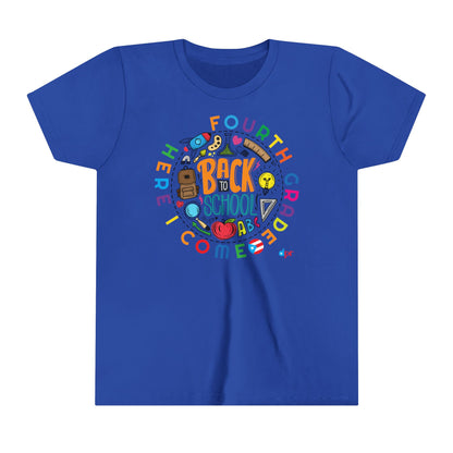 Fourth Grade Here I Come Back to Shool Boricua Youth Short Sleeve Tee