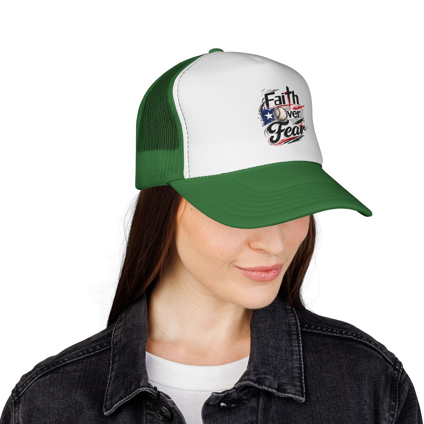 Faith Over Fear Puerto Rican Flag Baseball Trucker Caps FREE SHIPPING