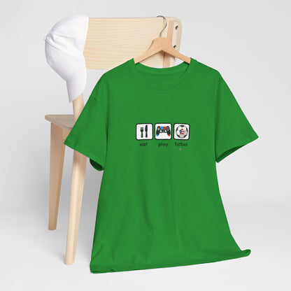 Eat Play Fútbol Graphic Tee | Puerto Rican Flag Soccer Shirt | Unisex Heavy Cotton T-Shirt