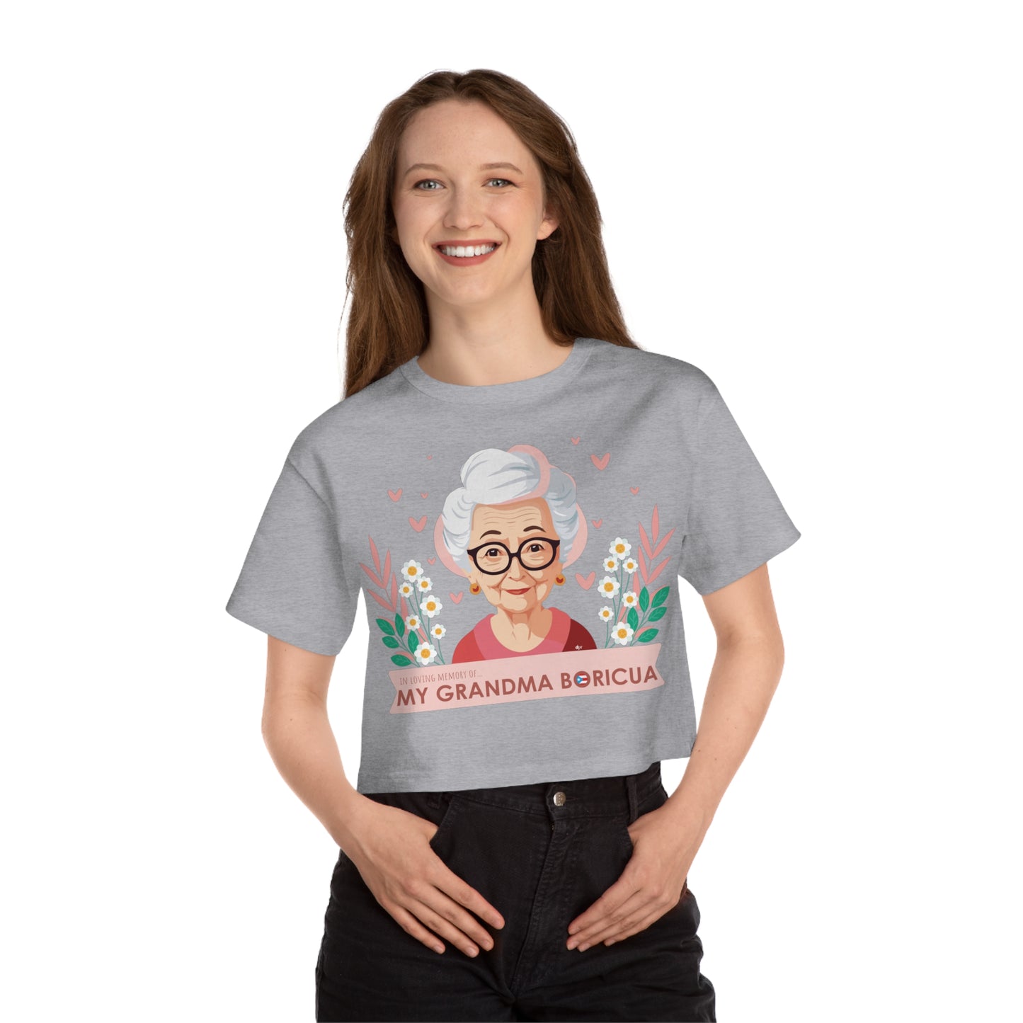 In Loving Memory of My Grandma Boricua Flowy Cropped Tee