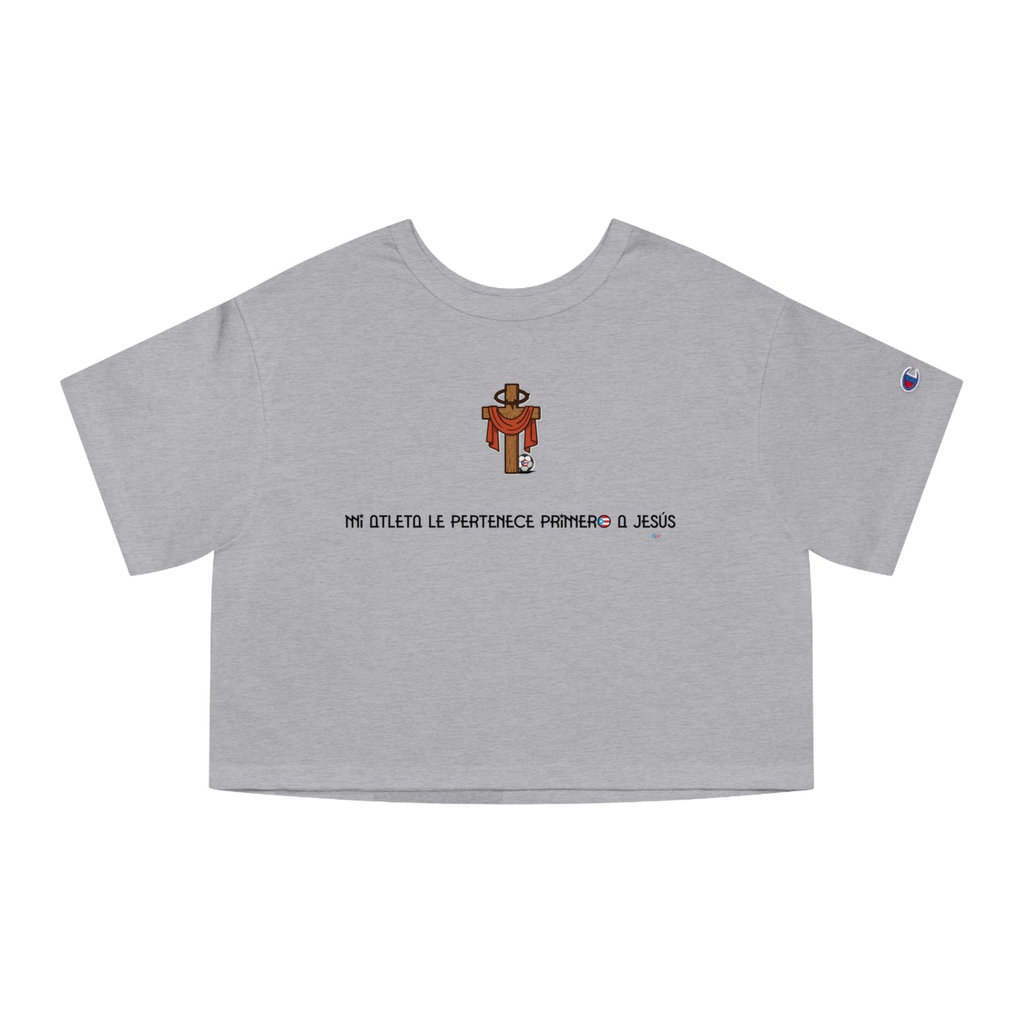 Mi Atleta Pertenece Primero a Jesús | Puerto Rico Faith Cross Soccer ball Cropped Tee | Women's Flowy Crop Top