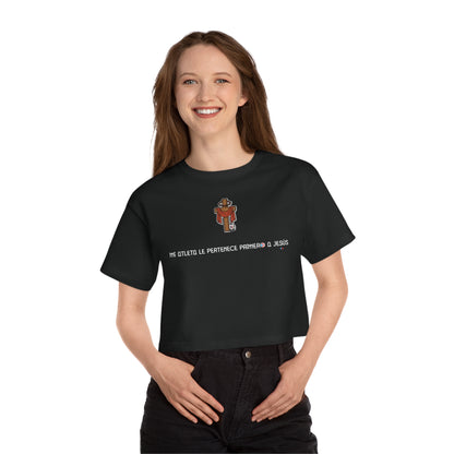 Mi Atleta Pertenece Primero a Jesús | Puerto Rico Faith Cross Soccer ball Cropped Tee | Women's Flowy Crop Top