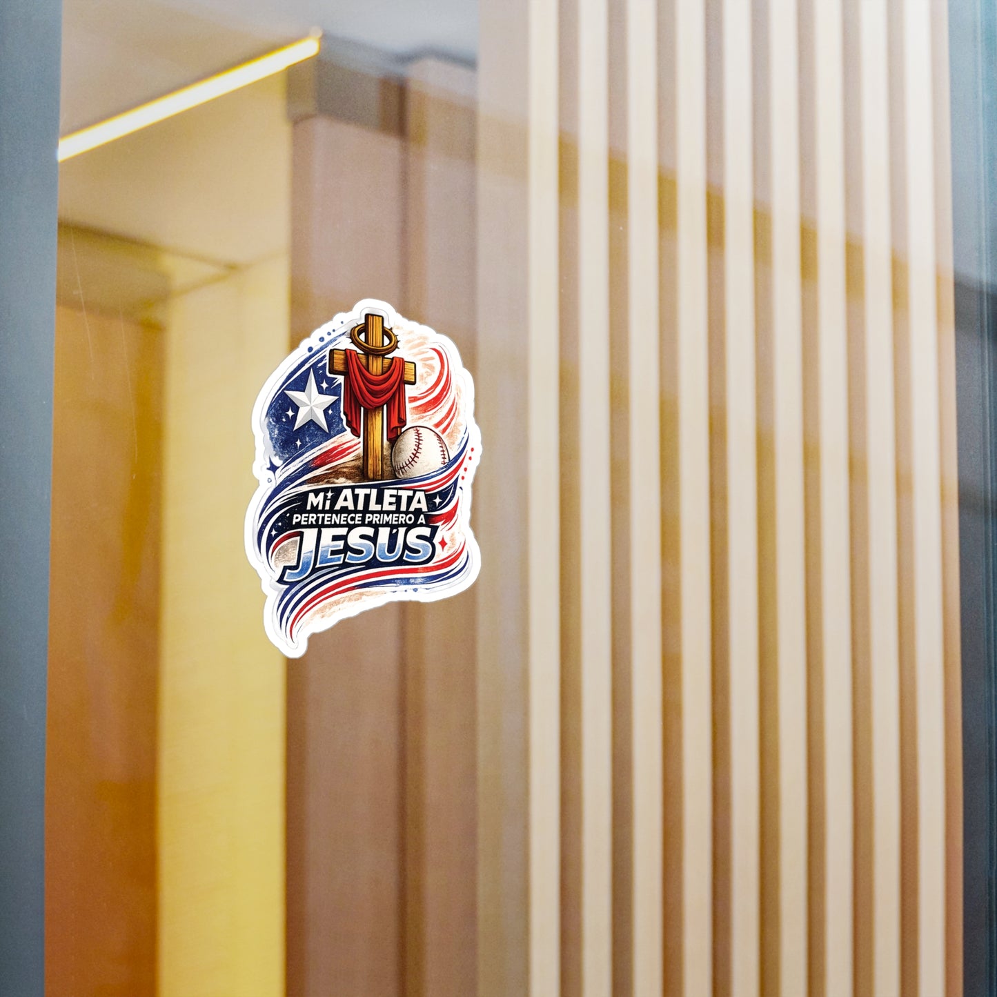 Mi Atleta Pertenece Primero a Jesús | Puerto Rico Faith Cross Baseball Waterproof Kiss-Cut Vinyl Decal