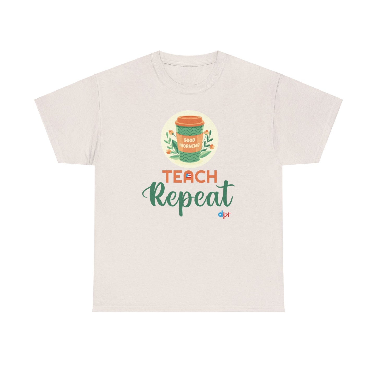 Coffee Teach Repeat - Back to School Boricua Teacher Heavy Cotton Tee
