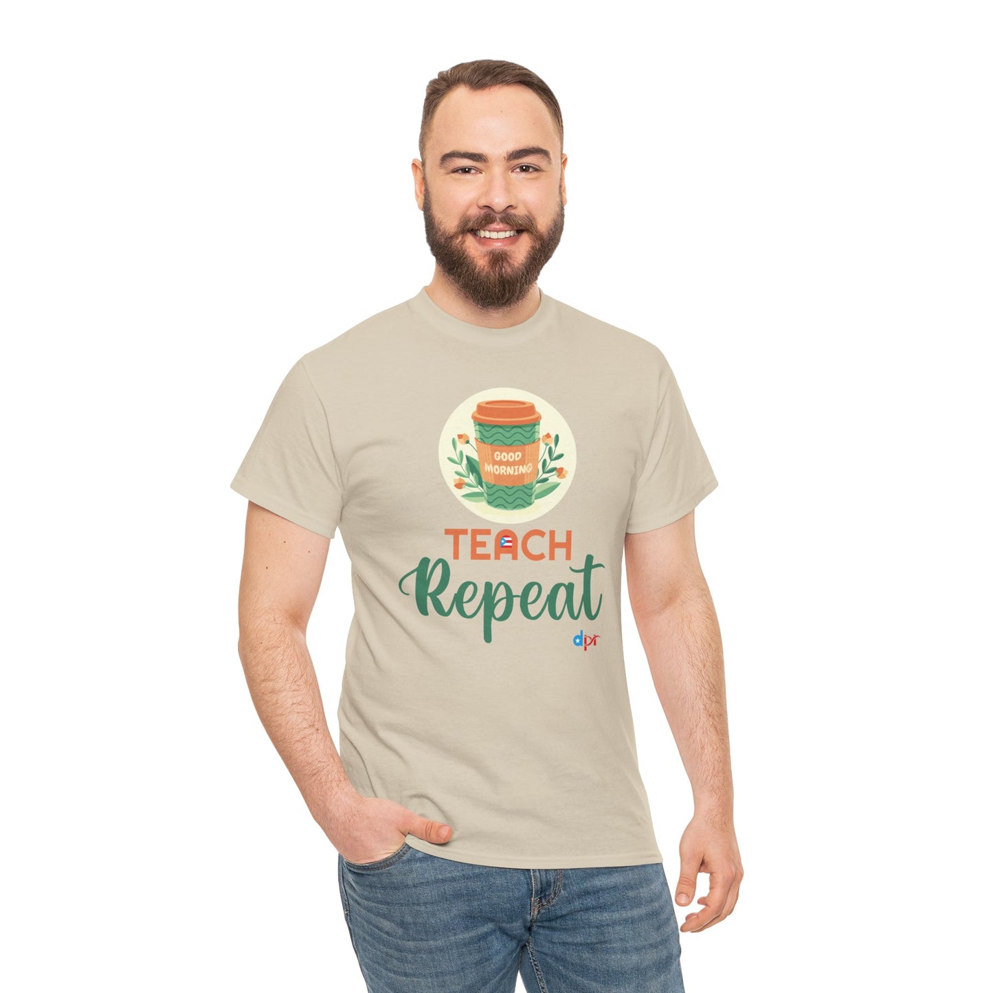 Coffee Teach Repeat - Back to School Boricua Teacher Heavy Cotton Tee