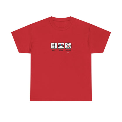 Eat Play Fútbol Graphic Tee | Puerto Rican Flag Soccer Shirt | Unisex Heavy Cotton T-Shirt