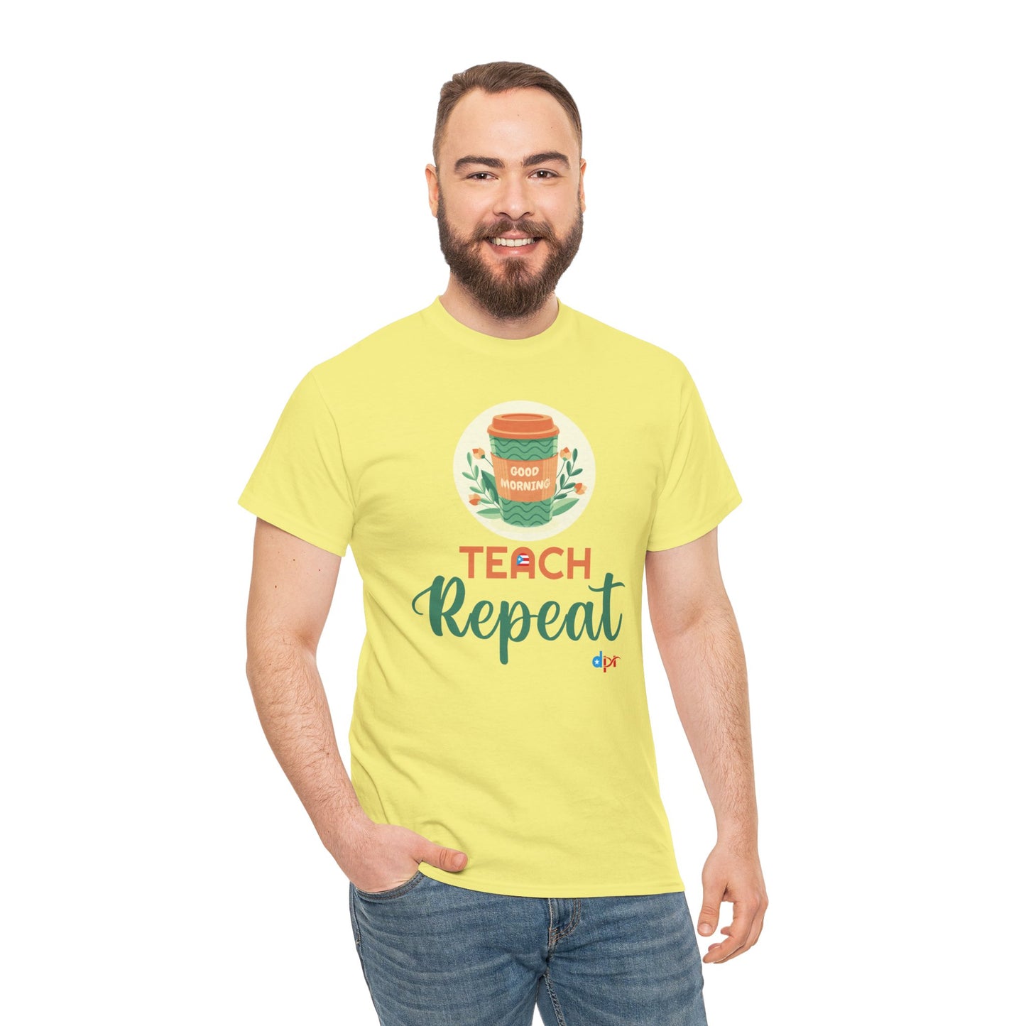 Coffee Teach Repeat - Back to School Boricua Teacher Heavy Cotton Tee